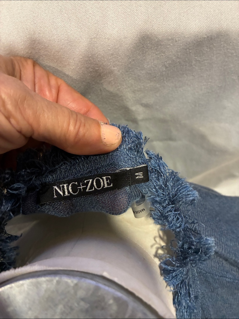 NIC+ZOE Cardigan Frayed-Trim Open Front Cardigan - Blue Linen/ Viscose Blend MED - Picture 4 of 15